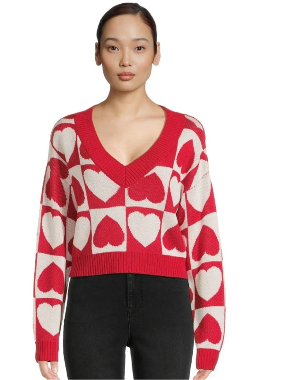 Madden NYC Size Large red and white hearts print sweater
